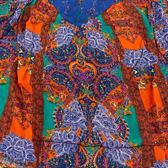 Free People Count Me In Trapeze Boho Tunic Tank Red Hot Combo Paisley XS - Picture 5 of 13